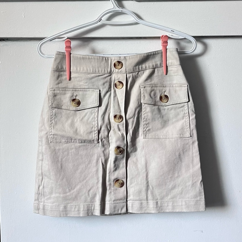 LOFT Cream Button-Front Skirt - Picture 3 of 5